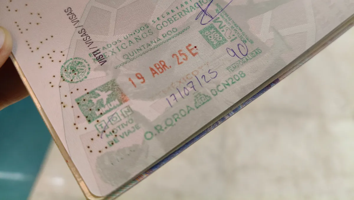 Passport open on the visa page, with the entry stamp for Mexico