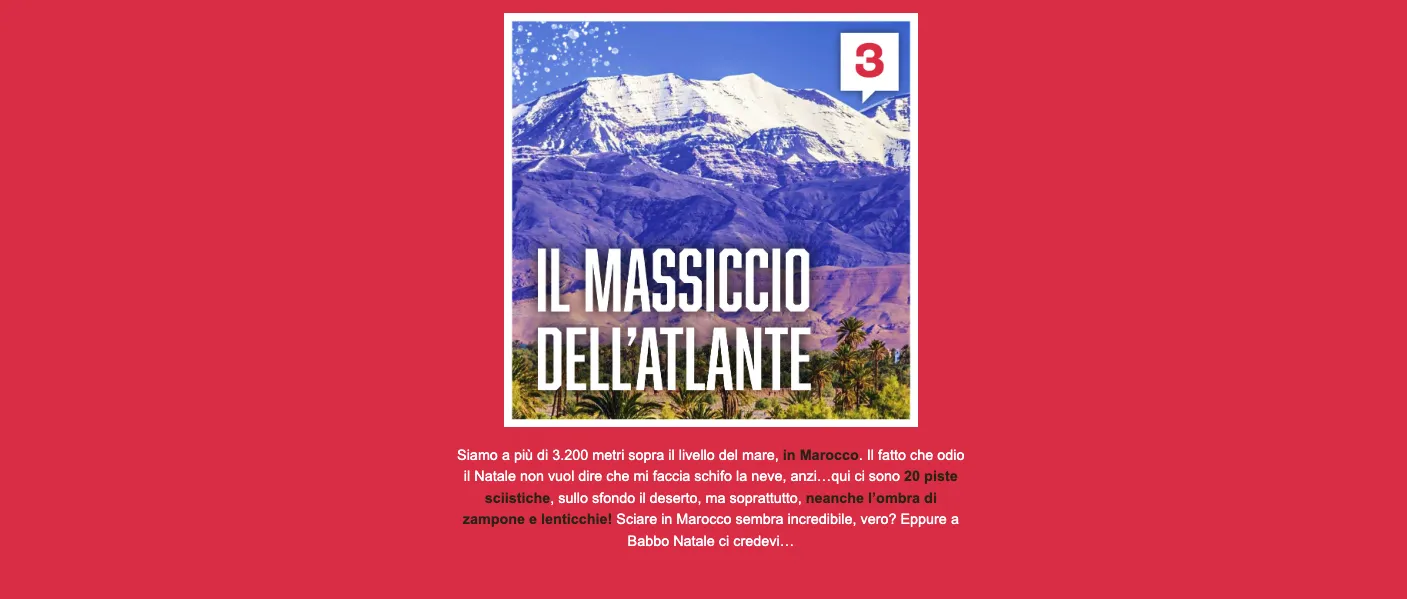 3. El macizo del Atlas en Marruecos, con cumbres nevadas y pistas de esquí sobre el desierto